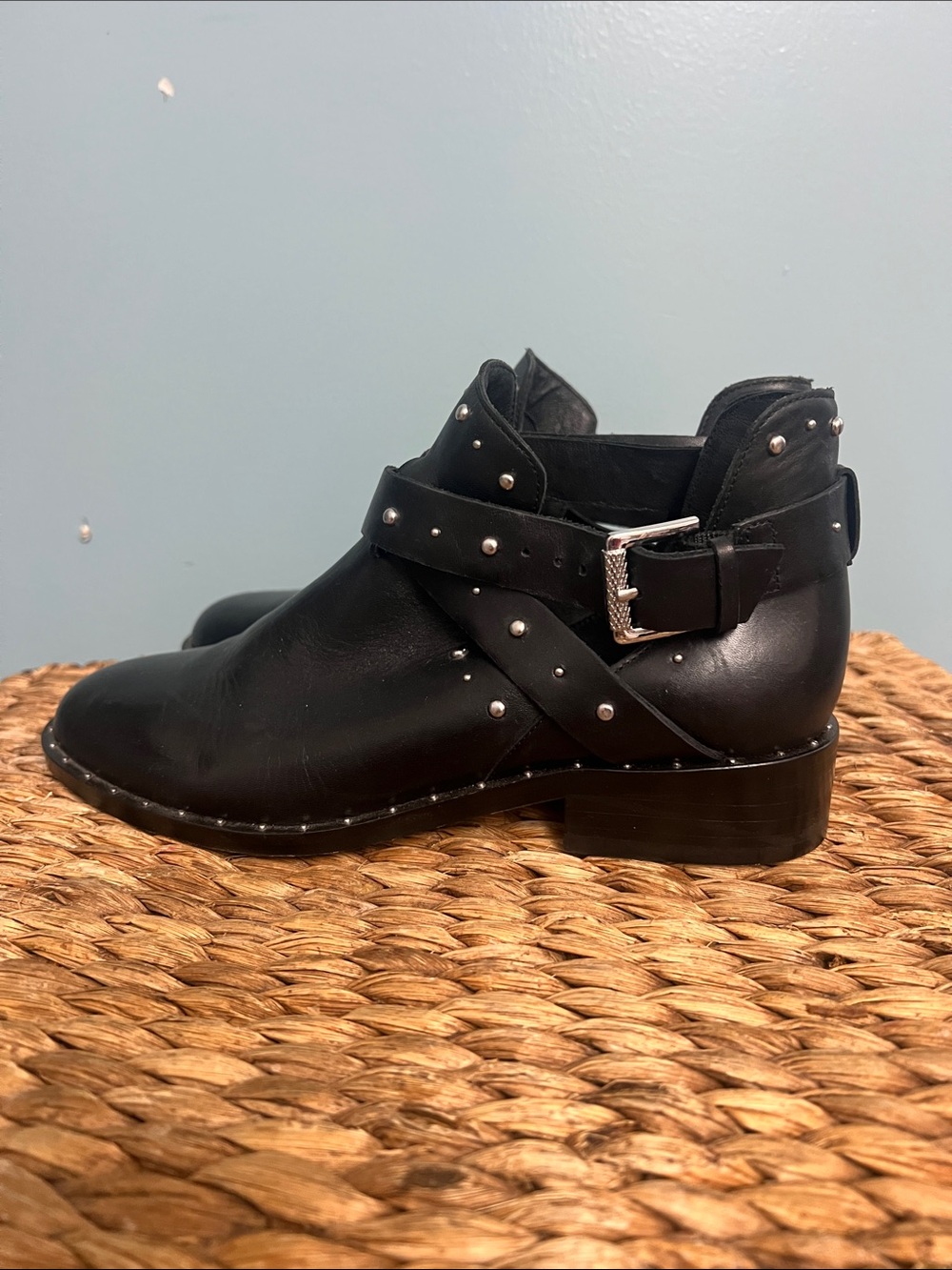 Halogen Black Stud-Accent Leather Ankle Booties sz 6 1/2 - Picture 7 of 16